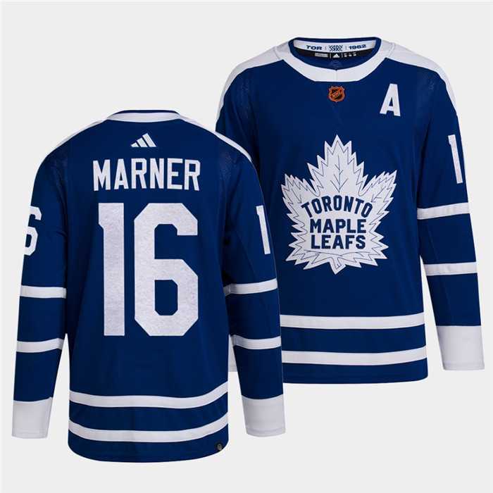 Men%27s Toronto Maple Leafs Black #16 Mitch Marner Blue 2022 Reverse Retro Stitched Jersey Dzhi